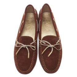 Pre Owned Tod's Brown Suede Bow Loafers Size 40