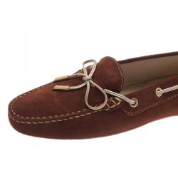 Pre Owned Tod's Brown Suede Bow Loafers Size 40