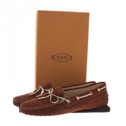 Pre Owned Tod's Brown Suede Bow Loafers Size 40