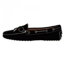 Pre Owned Tod's Black Suede Bow Loafers Size 39