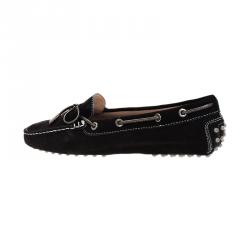 Pre Owned Tod's Black Suede Bow Loafers Size 39