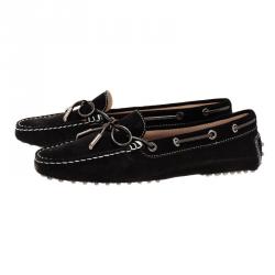 Pre Owned Tod's Black Suede Bow Loafers Size 39