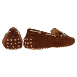 Pre Owned Tod's Brown Suede Bow Loafers Size 39