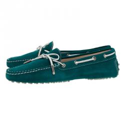 Pre Owned Tod's Teal Suede Bow Loafers Size 40