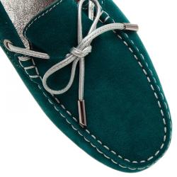 Pre Owned Tod's Teal Suede Bow Loafers Size 40