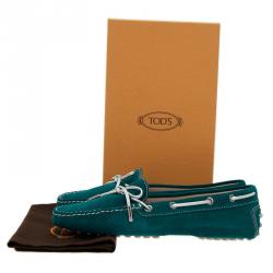 Pre Owned Tod's Teal Suede Bow Loafers Size 40