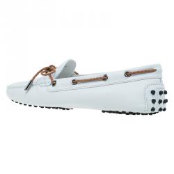 Pre Owned Tod's White Leather Bow Loafers Size 40