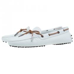 Pre Owned Tod's White Leather Bow Loafers Size 40