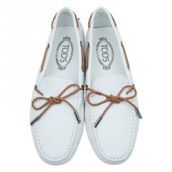 Pre Owned Tod's White Leather Bow Loafers Size 40