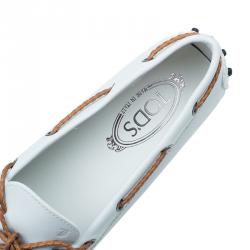 Pre Owned Tod's White Leather Bow Loafers Size 40