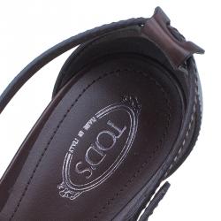 Pre Owned Tod's Brown Leather Crisscross Strap Platform Sandals Size 39.5