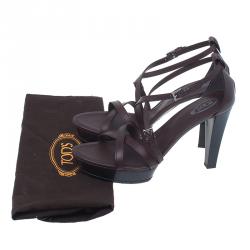 Pre Owned Tod's Brown Leather Crisscross Strap Platform Sandals Size 39.5
