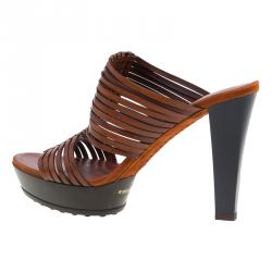 مملوكة مسبقًا Tod's Brown Leather Strappy Mules Size 38