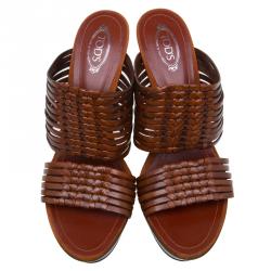 مملوكة مسبقًا Tod's Brown Leather Strappy Mules Size 38