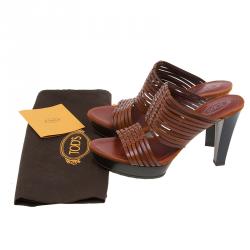 مملوكة مسبقًا Tod's Brown Leather Strappy Mules Size 38