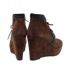 Tod's Brown Suede and Leather Wedge Oxford Booties Size 40