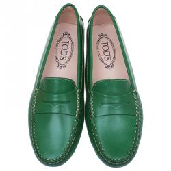 Tod's Green Leather Penny Loafers Size 38.5