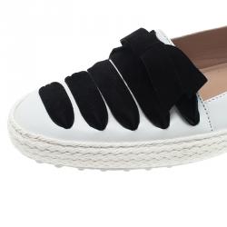 Tod's Black and White Leather Lace-Up Gommino Slip On Espadrilles Size 40