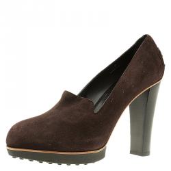 مملوكة مسبقًا حذاء كعب عالي تودز لوفر سويدي بني داكن مقاس 40