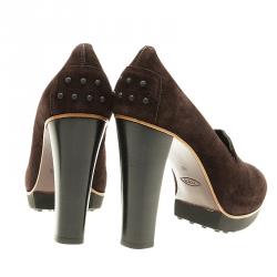 مملوكة مسبقًا حذاء كعب عالي تودز لوفر سويدي بني داكن مقاس 40