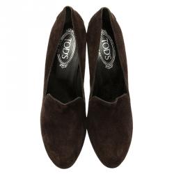 مملوكة مسبقًا حذاء كعب عالي تودز لوفر سويدي بني داكن مقاس 40