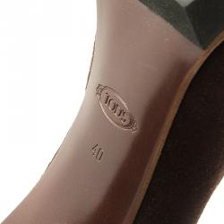 مملوكة مسبقًا حذاء كعب عالي تودز لوفر سويدي بني داكن مقاس 40