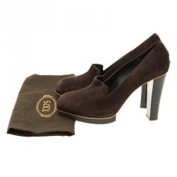 مملوكة مسبقًا حذاء كعب عالي تودز لوفر سويدي بني داكن مقاس 40