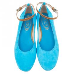 Pre Owned Tod's Blue Suede Ankle Strap Platform Wedge Pumps Size 37