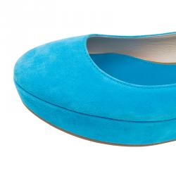 Pre Owned Tod's Blue Suede Ankle Strap Platform Wedge Pumps Size 37