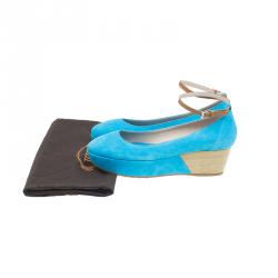 Pre Owned Tod's Blue Suede Ankle Strap Platform Wedge Pumps Size 37