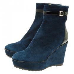 navy suede wedge boots