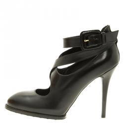 مملوكة مسبقًا Tod's Black Leather Cross Strap Pumps Size 36.5