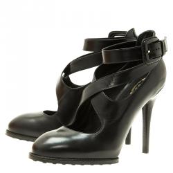 مملوكة مسبقًا Tod's Black Leather Cross Strap Pumps Size 36.5