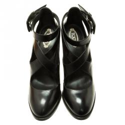 مملوكة مسبقًا Tod's Black Leather Cross Strap Pumps Size 36.5