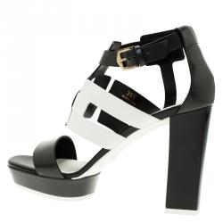 Pre Owned Tod's Two Tone Leather Cutout Platform Sandals Size 39.5