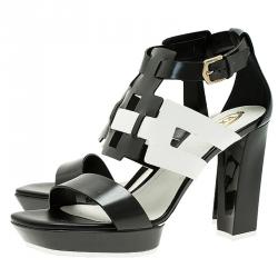Pre Owned Tod's Two Tone Leather Cutout Platform Sandals Size 39.5
