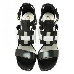 Pre Owned Tod's Two Tone Leather Cutout Platform Sandals Size 39.5
