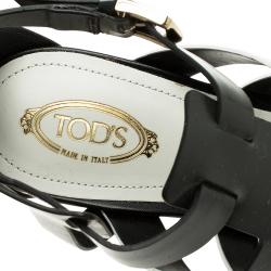 Pre Owned Tod's Two Tone Leather Cutout Platform Sandals Size 39.5