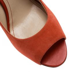 Pre Owned Tod's Coral Suede Peep Toe Wedge Pumps Size 40.5