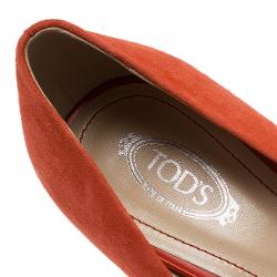 Pre Owned Tod's Coral Suede Peep Toe Wedge Pumps Size 40.5