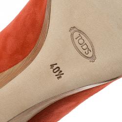Pre Owned Tod's Coral Suede Peep Toe Wedge Pumps Size 40.5