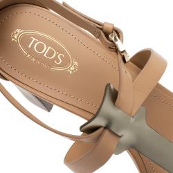 Pre Owned Tod's Beige Leather and Metallic T-Strap Sandals Size 37.5