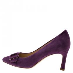 مملوكة مسبقًا Tod's Purple Suede Buckle Pumps Size 37
