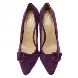 مملوكة مسبقًا Tod's Purple Suede Buckle Pumps Size 37