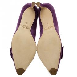 مملوكة مسبقًا Tod's Purple Suede Buckle Pumps Size 37