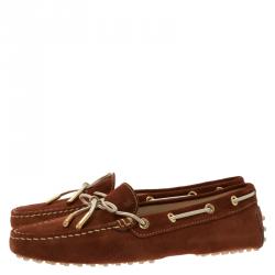 Pre Owned Tod's Brown Suede Bow Loafers Size 38