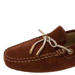 Pre Owned Tod's Brown Suede Bow Loafers Size 38