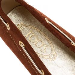 Pre Owned Tod's Brown Suede Bow Loafers Size 38