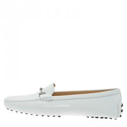Pre Owned Tod's White Patent Horsebit Loafers Size 40