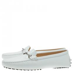 Pre Owned Tod's White Patent Horsebit Loafers Size 40